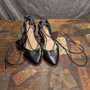 Bamboo black leatheresque "Sequel 04" lace up Ballet Flats Sz 7